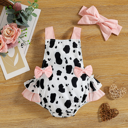 Baby Girls DALMATIAN 2 Piece Romper Outfit | Baby Toddler Pink Dalmation Romper and Matching Headband | Great Baby Gift!