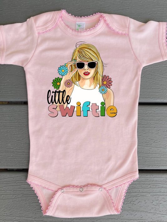 Baby Toddler Girls TAYLOR SWIFT Onesie | Pink Short Sleeve Scallop Trim Onesie LITTLE SWIFTIE | $10 DEALS