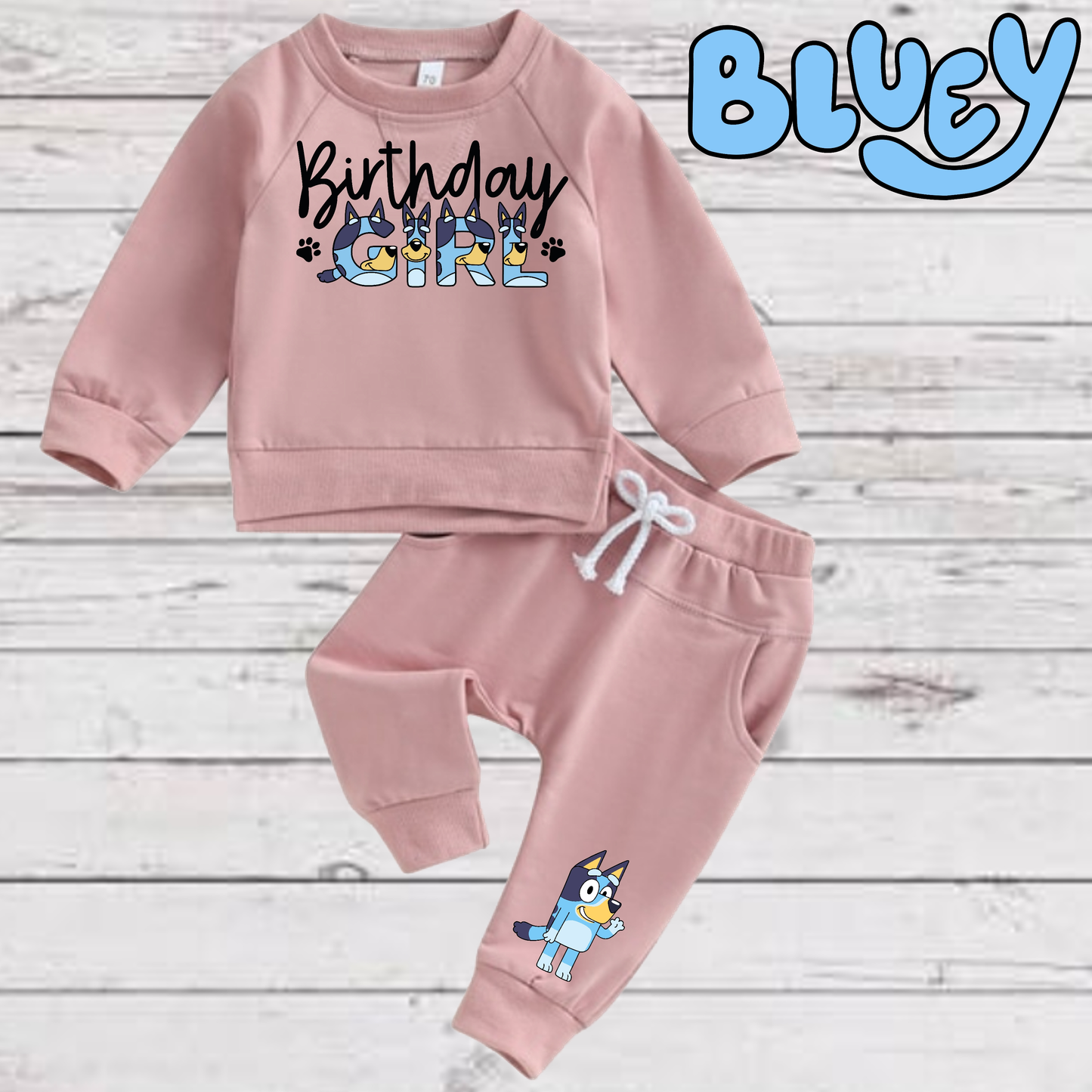 Baby Toddler Girls 2 Piece Mauve BLUEY SWEATSUIT | Bluey Birthday Sweatshirt & Sweatpants | Adorable!
