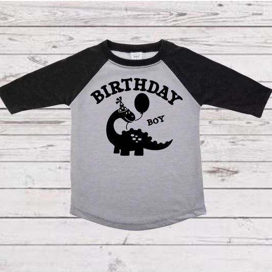 Baby Toddler Boys Raglan DINOSAUR Birthday Tshirt | Gray & Black Raglan Dino Shirt | Great Price!