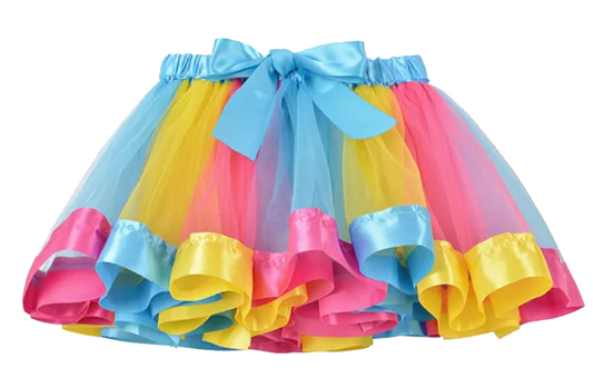 Girls Multi Color Rainbow Ribbon Tutu | Pink Yellow Turquoise Toddler Tutu | CLEARANCE