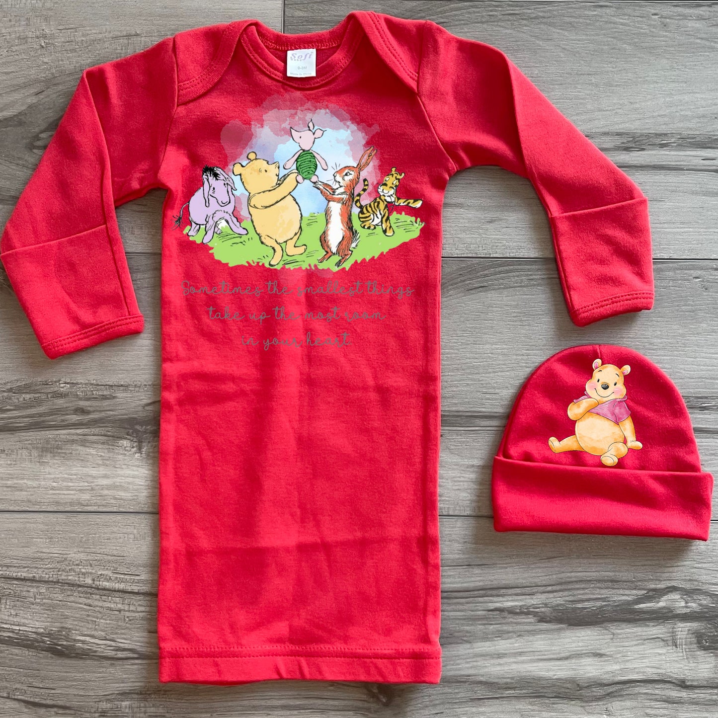 Baby Toddler Girls 2 Piece Newborn Red Gown Gift Set | Long Sleeve Baby Gown & Matching Hat | Great Baby Gift!