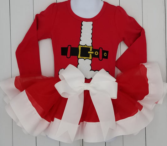 Girls 2 Piece SANTA CLAUS Ribbon Tutu Outfit Includes Ribbon Tutu & Matching Long Sleeve Tshirt