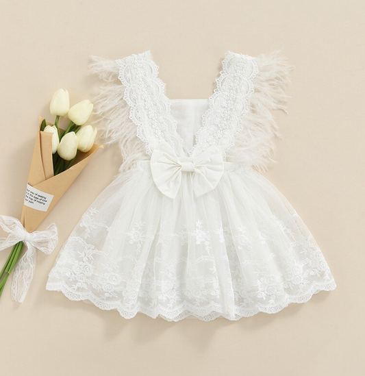 Baby Girl Toddler 1st Birthday White Lace Tulle Dress | White Dress with Lace Embroidery | Perfect For Pictures |  Party Dress