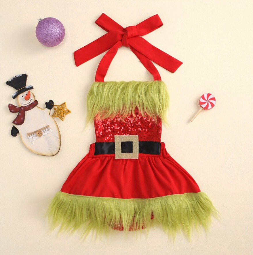 Christmas Grinch Baby Sequin Bodysuit Dress | Newborn Toddler Furry Re Birthday Custom Design Christmas Grinch Baby Sequin Bodysuit Dress | Newborn Toddler Furry Re Birthday Custom Design
