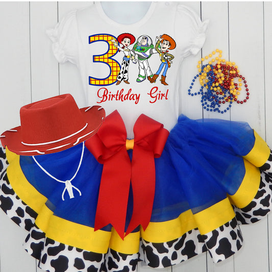 Girls TOY STORY 3 Piece Ribbon Tutu Outfit | Buzz Woody Jessie Ribbon Tutu, Tshirt or Onesie and Matching Cowboy Hat | Adorable!