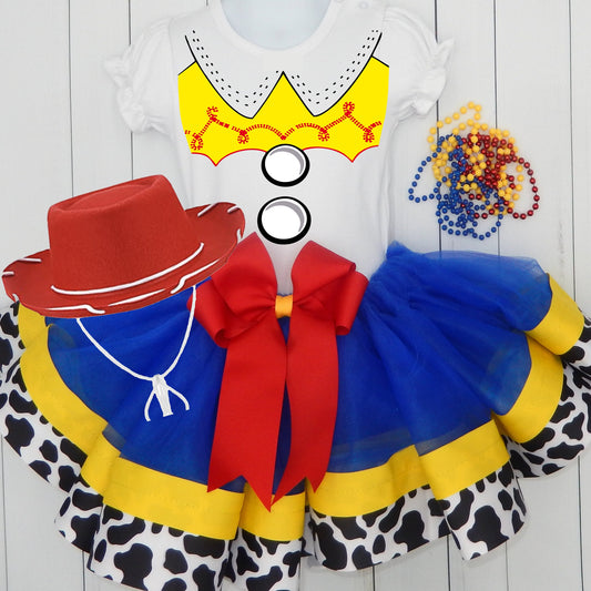 Girls TOY STORY 3 Piece Ribbon Tutu Outfit | Jessie COSTUME Ribbon Tutu, Tshirt or Onesie and Matching Cowboy Hat | Adorable!