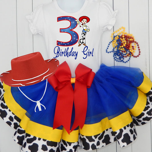 Girls TOY STORY 3 Piece JESSIE Ribbon Tutu Outfit | Jessie Birthday Ribbon Tutu, Tshirt or Onesie and Matching Cowboy Hat | Adorable!