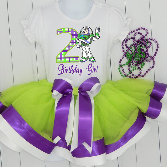 Girls TOY STORY Buzz Lightyear 3 Piece Ribbon Tutu Outfit |  Buzz Birthday Ribbon Tutu, Tshirt or Onesie and Matching Hair Bow | Adorable!