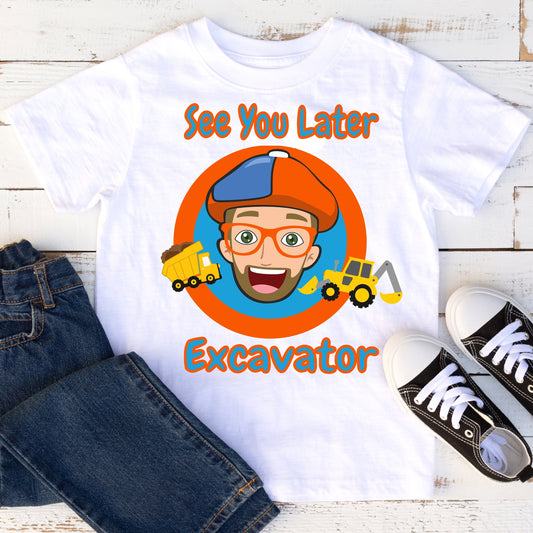 Baby Toddler Boys BLIPPI  Tshirt | BLIPPI White "See You Later Excavator" Shirt | Adorable!