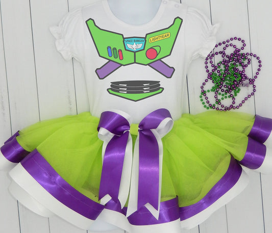 Girls TOY STORY Buzz Lightyear 2 Piece Ribbon Tutu Outfit | Buzz Costume Ribbon Tutu, Tshirt or Onesie and Matching Cowboy Hat | Adorable!