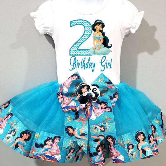 Girls ALADDIN 3 Piece Ribbon Tutu Outfit | JASMINE Ribbon Tutu, Tshirt or Onesie and Matching Hair Bow | Adorable!