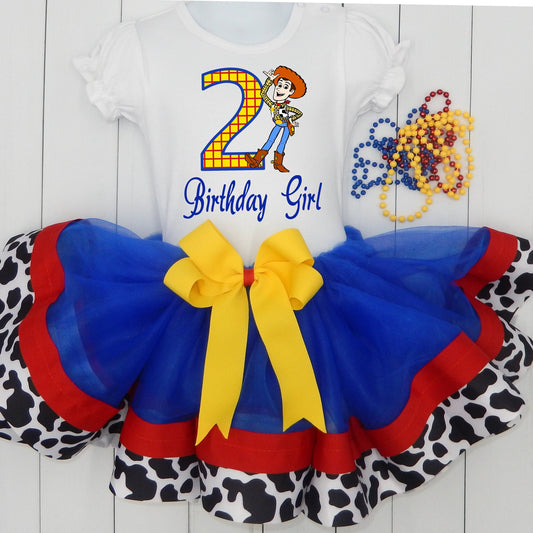 Girls TOY STORY WOODY 3 Piece Ribbon Tutu Outfit |  Woody Birthday Ribbon Tutu, Tshirt or Onesie and Matching Hair Bow | Adorable!