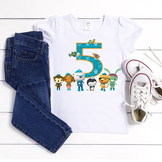 Baby Toddler Girls OCTONAUTS Birthday Tshirt | TWEAK KWAZII Captain Barnacles White Puffed Sleeve Birthday Shirt | Adorable!