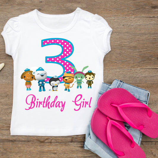 Baby Toddler Girls OCTONAUTS Birthday Tshirt | TWEAK KWAZII Captain Barnacles White Puffed Sleeve Birthday Shirt | Adorable!