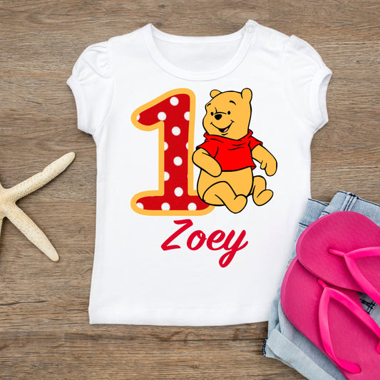 Baby Toddler Girls WINNIE THE POOH Birthday Tshirt | Winnie the Pooh White Puffed Sleeve Birthday Shirt | Adorable!