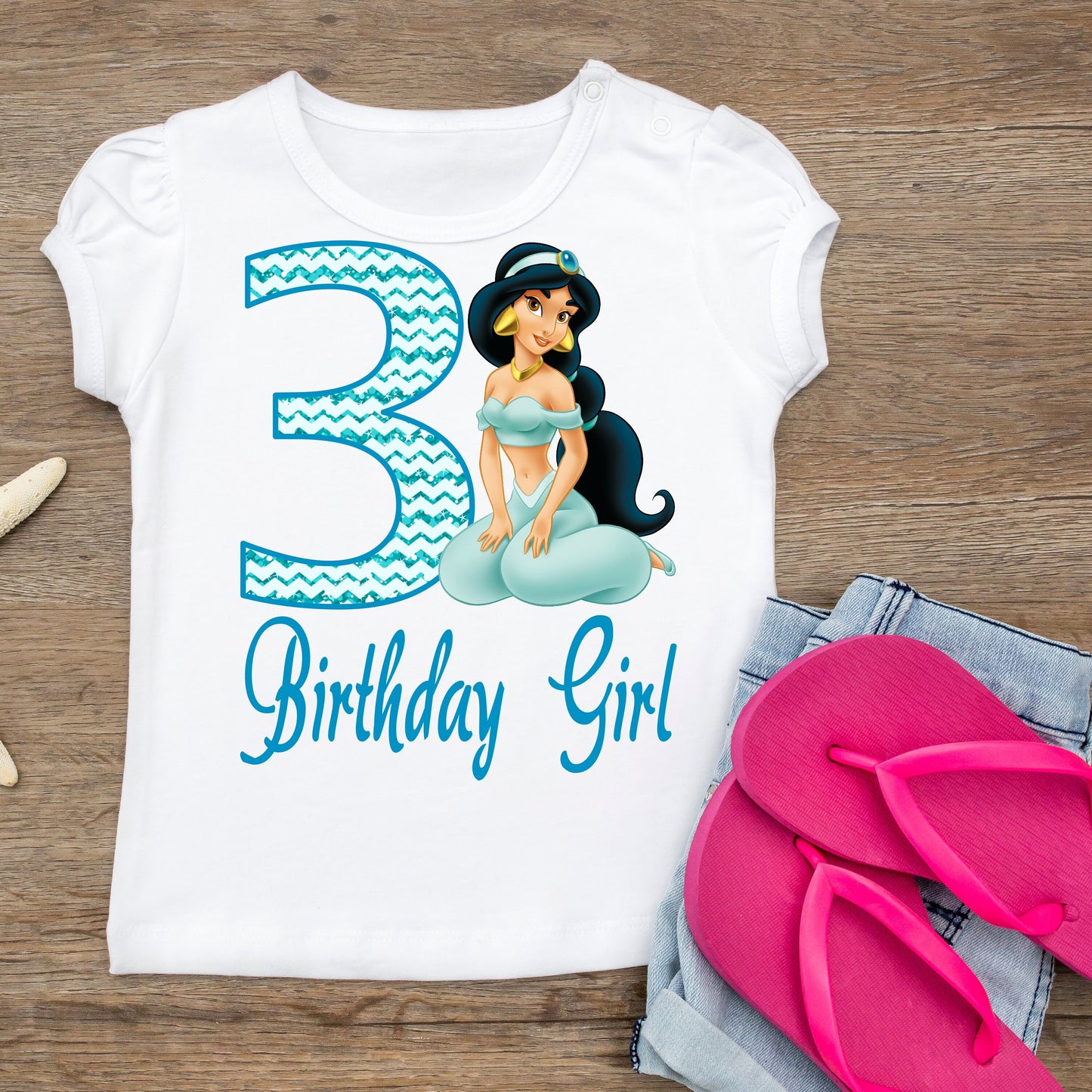 Baby Toddler Girls ALADDIN Birthday Tshirt | Jasmine White Puffed Sleeve Birthday Shirt | Adorable!