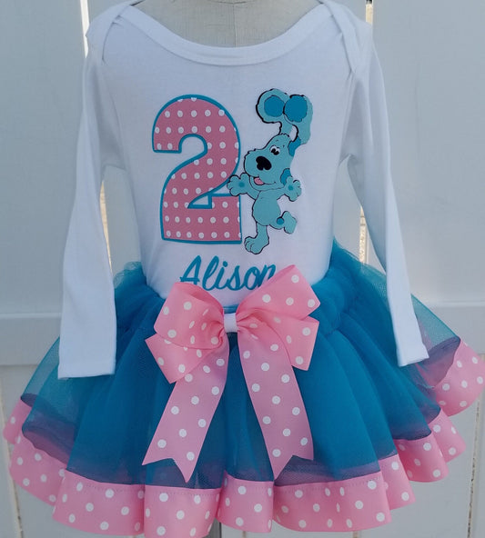 Girls BLUES CLUES 3 Piece Tutu Outfit | Blues Clues Ribbon Tutu, Tshirt or Onesie and Matching Hair Bow | Adorable!