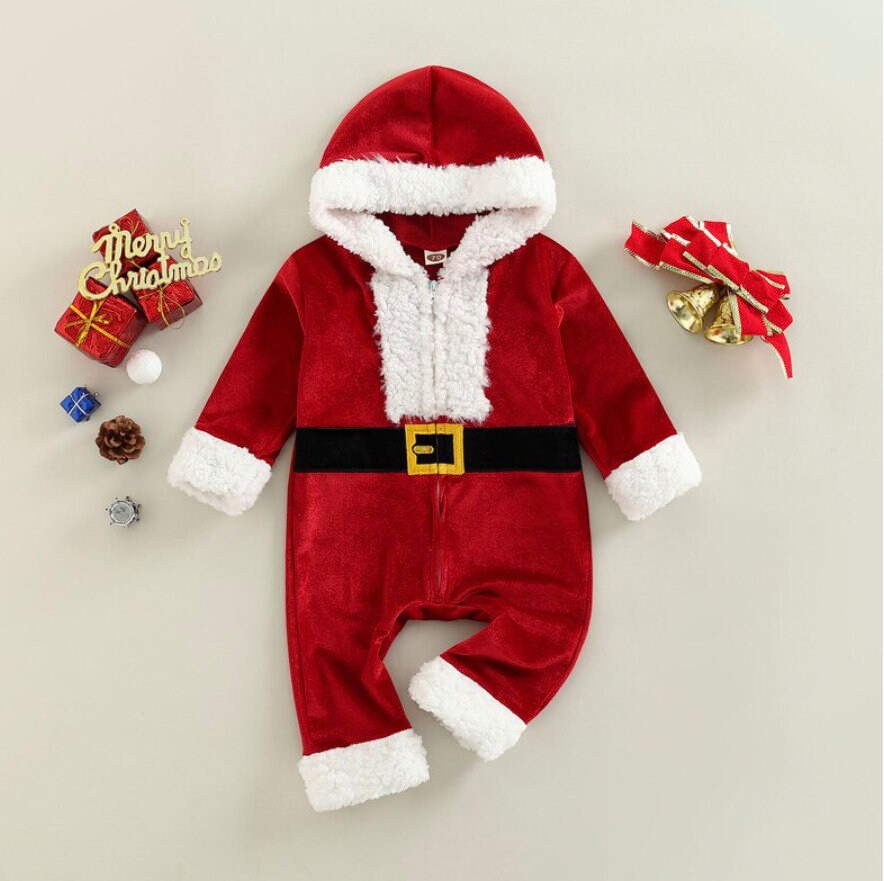 Christmas Velour Santa Claus Outfit | CLEARANCE SALE | One Piece Soft Red Velvet Santa Costume | Christmas Clearance 60% Off!