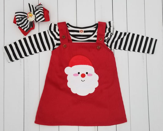 Girls Christmas 3 Piece Red Corduroy Jumper Outfit  | CLEARANCE SALE | Red Jumper, Black & White Matching Onesie and Bow | Clearance 60% Off