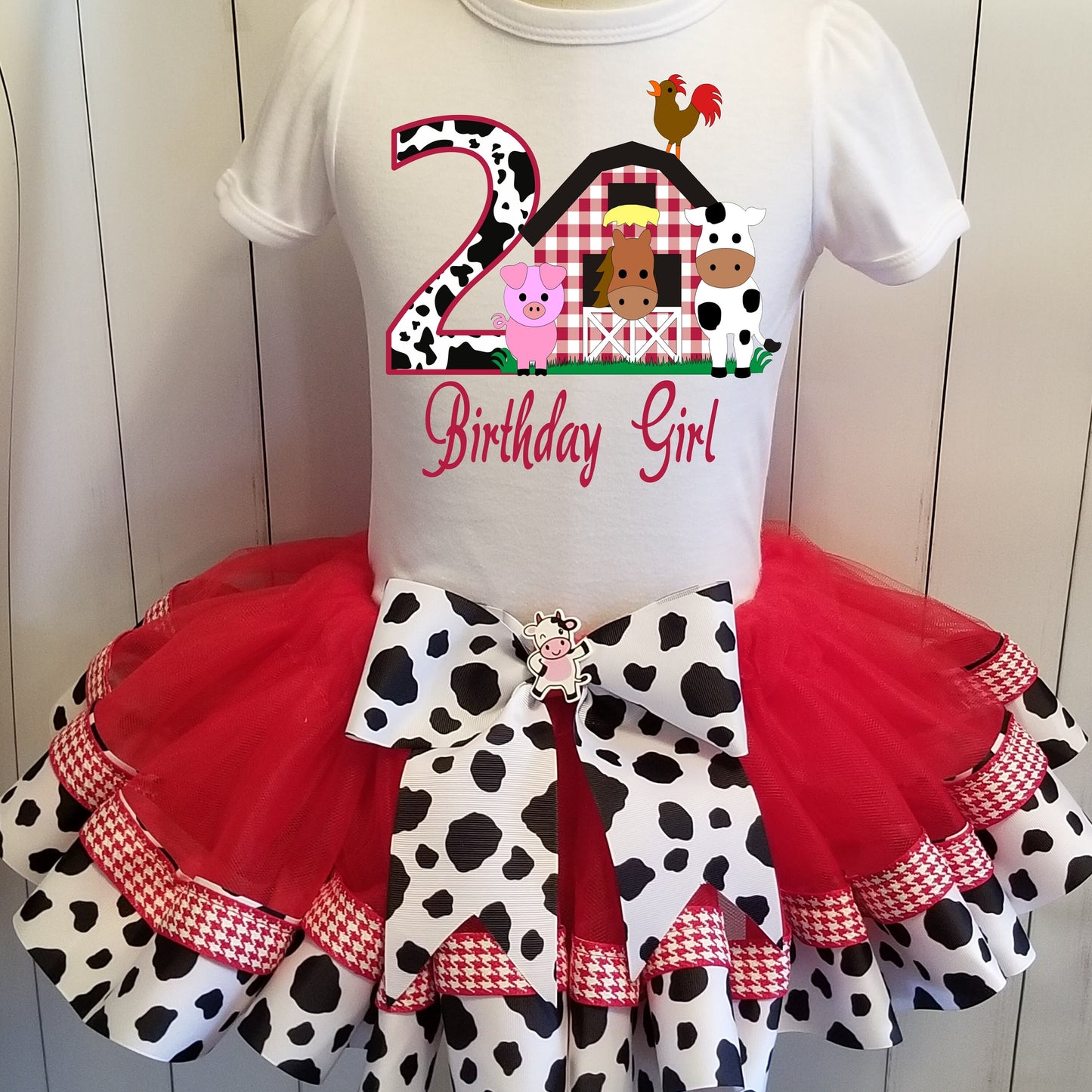 Girls Farm Animal 3 Piece Ribbon Tutu Outfit | Baby Toddler Barn Ribbon Tutu, Tshirt and Matching Hair Bow | Cow Horse Pig Tutu | ADORABLE!