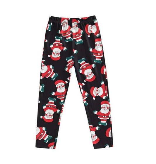 Girls Christmas LEGGINGS | CLEARANCE SALE | Black Knit Santa Claus Joggers | Christmas Clearance 60% Off!