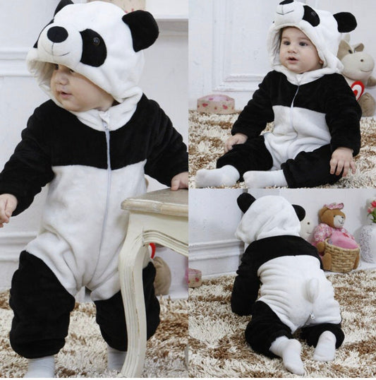 Baby Toddler Halloween PANDA BEAR Costume | Hooded Long Sleeve Soft Halloween Costume One Piece