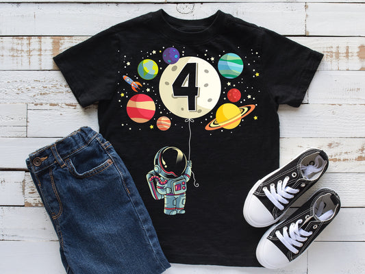 Baby Toddler Boys ASTRONAUT Birthday Black Tshirt | Astronaut Moon Planets Birthday Shirt | Adorable!