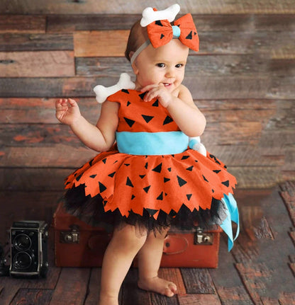 Girls 2 Piece PEBBLES Halloween Dress Costume | FLINSTONES Pebbles Dress Costume and Matching Headband | ADORABLE!