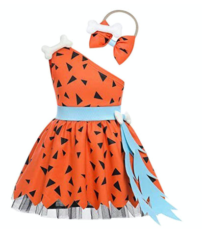 Girls 2 Piece PEBBLES Halloween Dress Costume | FLINSTONES Pebbles Dress Costume and Matching Headband | ADORABLE!