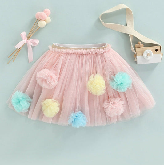 Toddler Baby Girls PINK Layered Pom Pom TUTU | Child  Mauve Pink Multi Layered POMPOM Decorative Tutu Skirt | Adorable!