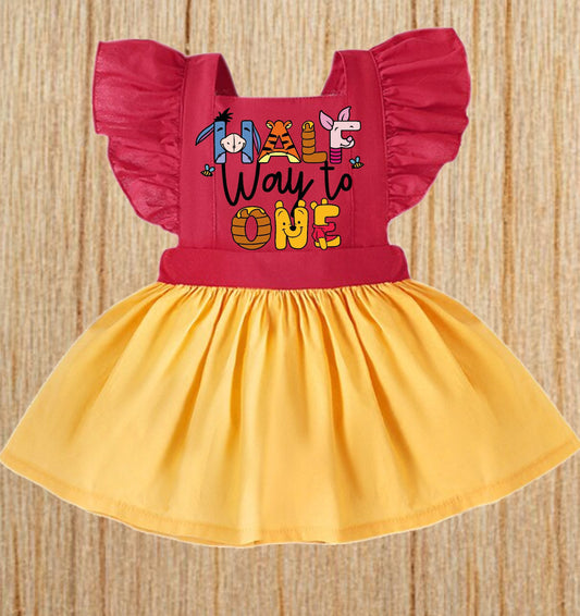 Girls WINNIE THE POOH  Birthday Dress |  Pooh Bear Red & Yellow "Half Way to One" Birthday Outfit | Adorable!