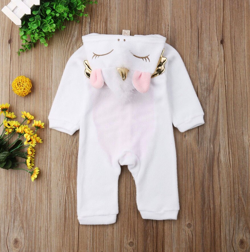 Baby Toddler UNICORN One piece Costume | Hooded Long Sleeve UNICORN Halloween One Piece Romper | Adorable!