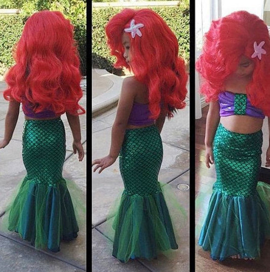 Girls 3 Piece LITTLE MERMAID Halloween Costume | Princess ARIEL Dress and Matching Wig | Limited Quantity!