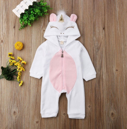 Baby Toddler UNICORN One piece Costume | Hooded Long Sleeve UNICORN Halloween One Piece Romper | Adorable!