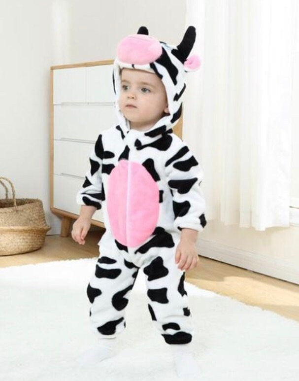 Baby Toddler Halloween COW One piece Costume | Hooded Long Sleeve Soft COW Halloween Costume | Adorable!