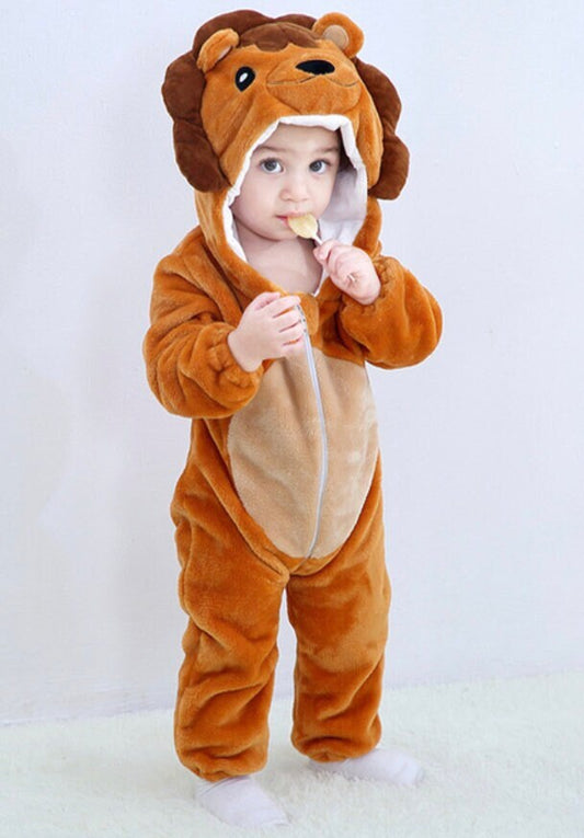 Baby Toddler Halloween LION One Piece Costume | Hooded Long Sleeve Soft LION Romper Halloween Costume | Adorable!