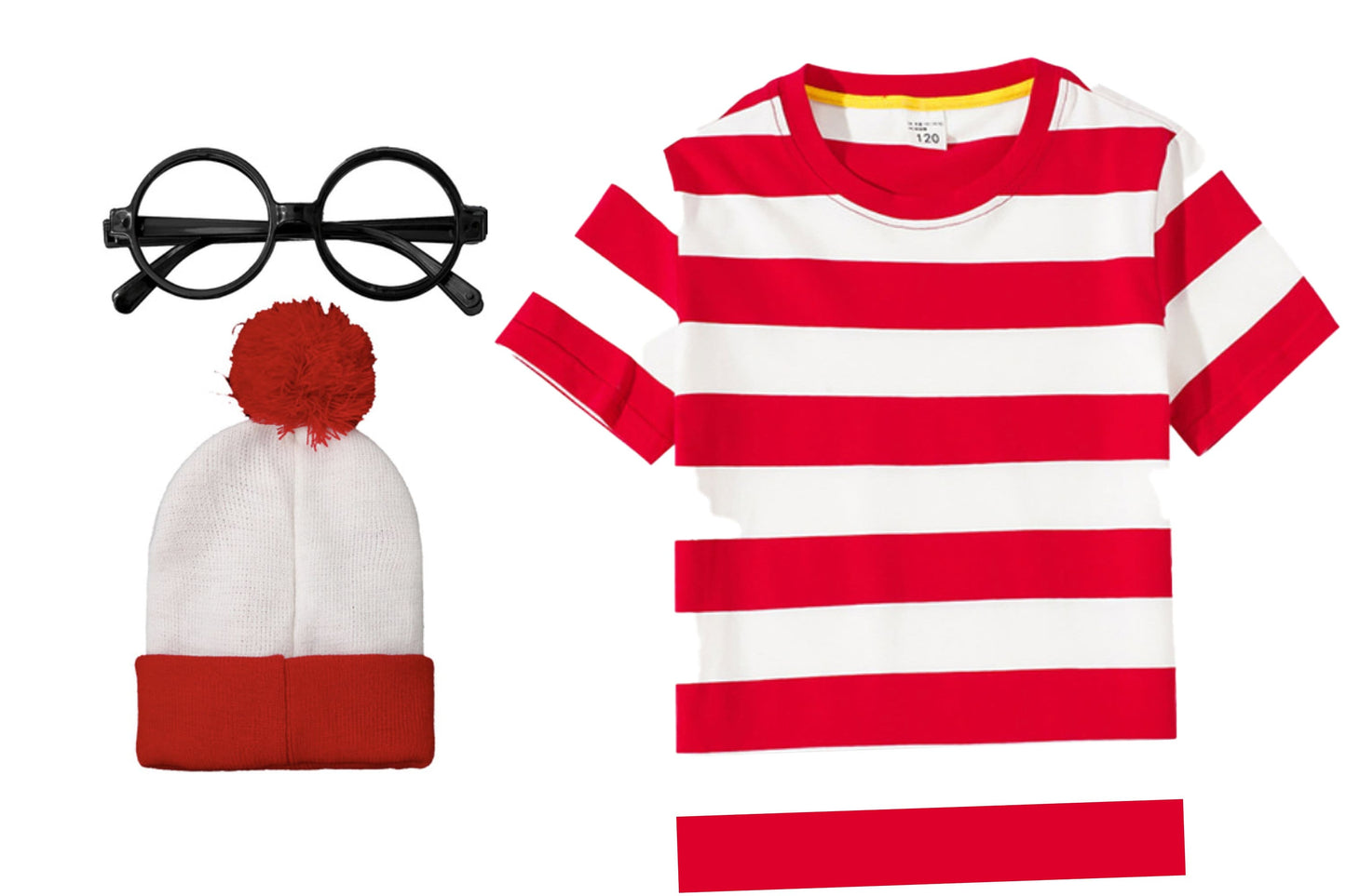 CHILD 3 Piece WHERE'S WALDO Costume Set | Waldo Short Sleeve Tshirt, Glasses, and Hat Halloween Costume | Free Shipping!